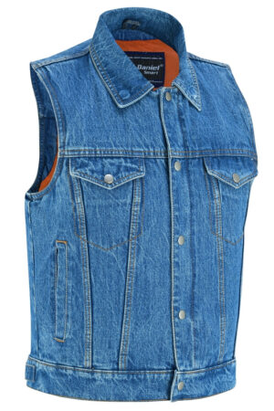 RM979BU Snap/Zipper Front Denim Vest- Blue