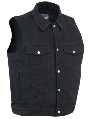 RM979BK Snap/Zipper Front Denim Vest- Black