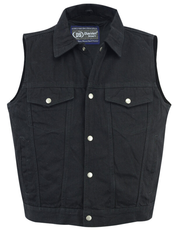RM979BK Snap/Zipper Front Denim Vest- Black - Image 2