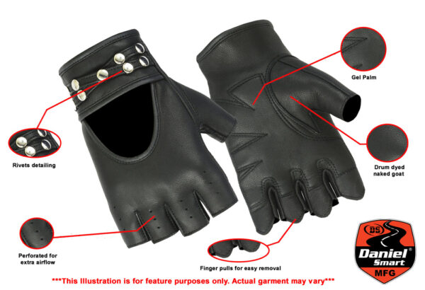 RC85 Women's Fingerless Glove with Rivets Detailing (BluWater) - Image 2
