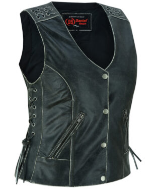 RC285V Women's Gray Vest with Grommet and Lacing Accents