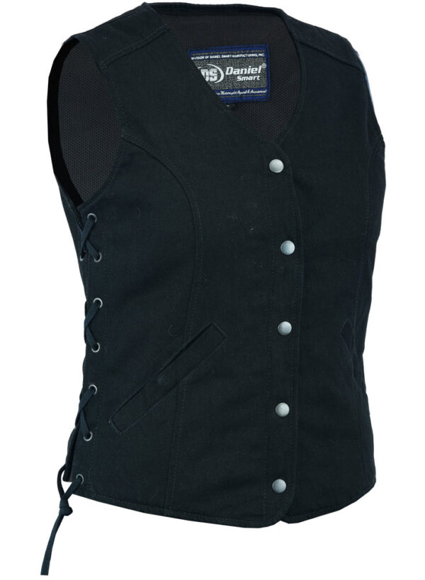 RM908  Women's Denim Longer Body &frac 34; Vest - Side Laces