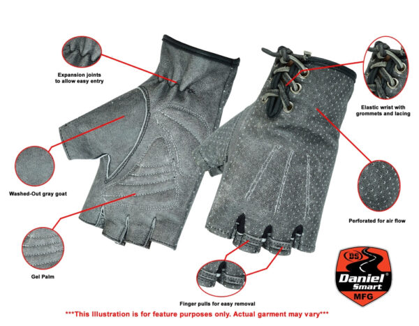 RC74 Women's Washed-Out Gray Perforated Fingerless Glove (BluWater) - Image 2