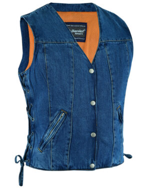 RM997 Women's Single Back Panel Concealed Carry Denim Vest - Blue