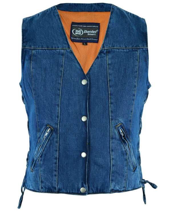 RM997 Women's Single Back Panel Concealed Carry Denim Vest - Blue - Image 2