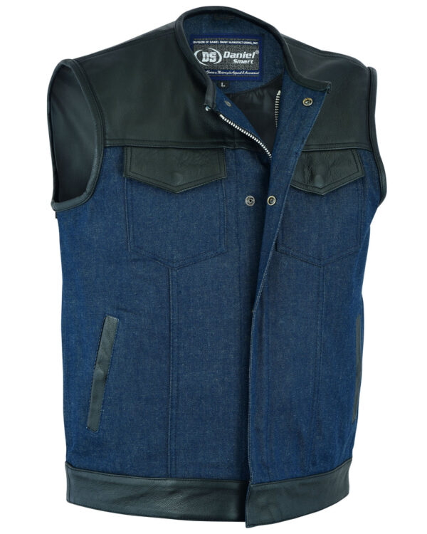 RM933 Men's Leather/Denim Combo Vest (Black/Broken Blue)