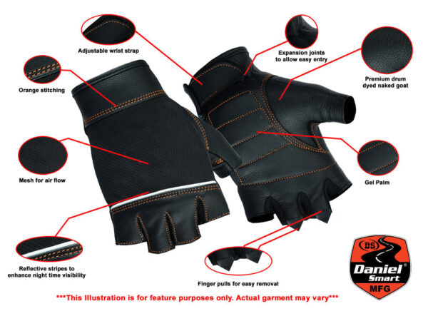 RC2429 Women's Fingerless Glove with Orange Stitching Details (BluWater) - Image 2