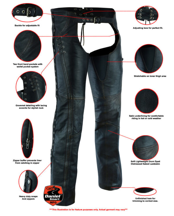 RC490 Women's Stylish Lightweight Hip Set Chaps in Lightweight Drum Dyed Distres - Image 2