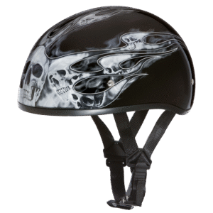 D6-SFS D.O.T. DAYTONA SKULL CAP - W/ SKULL FLAMES SILVER