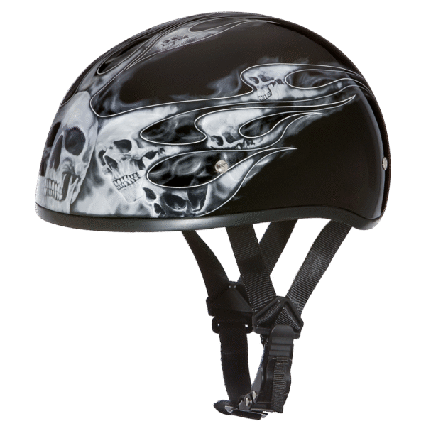 D6-SFS D.O.T. DAYTONA SKULL CAP - W/ SKULL FLAMES SILVER