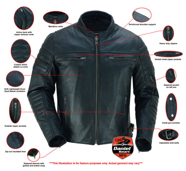 RC757 Men's Lightweight Drum Dyed Naked Lambskin Crossover Scooter Ja - Image 2