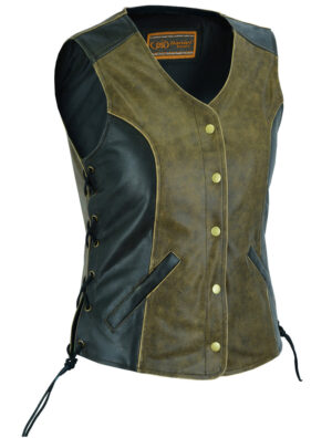 RC214  Women's Stylish Longer Body ¾ Vest - Side Laces - Two Tone
