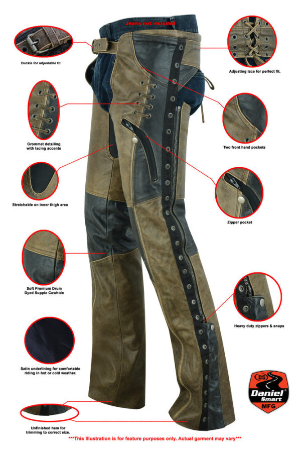 RC498 Women's Stylish Lightweight Hip Set Chaps- Two Tone - Image 2