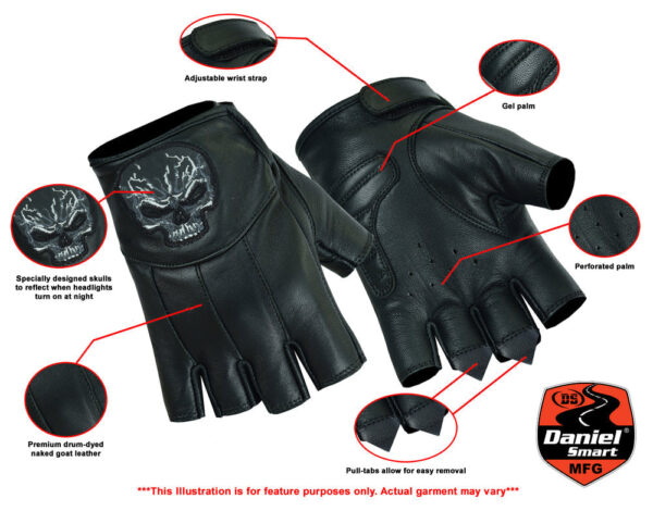 RC98 Reflective Skull Fingerless Glove (BluWater) - Image 2