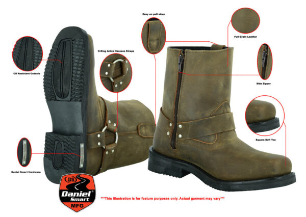 RC9742 Men's Side Zipper Waterproof Boots- Brown - Image 2