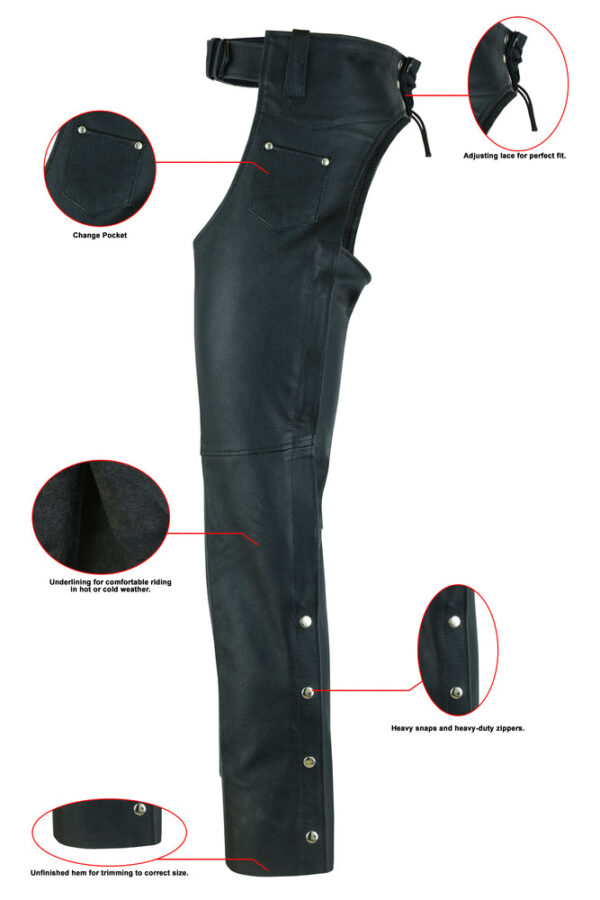 RC400 Unisex Basic Coin Pocket Leather Chaps - Image 2