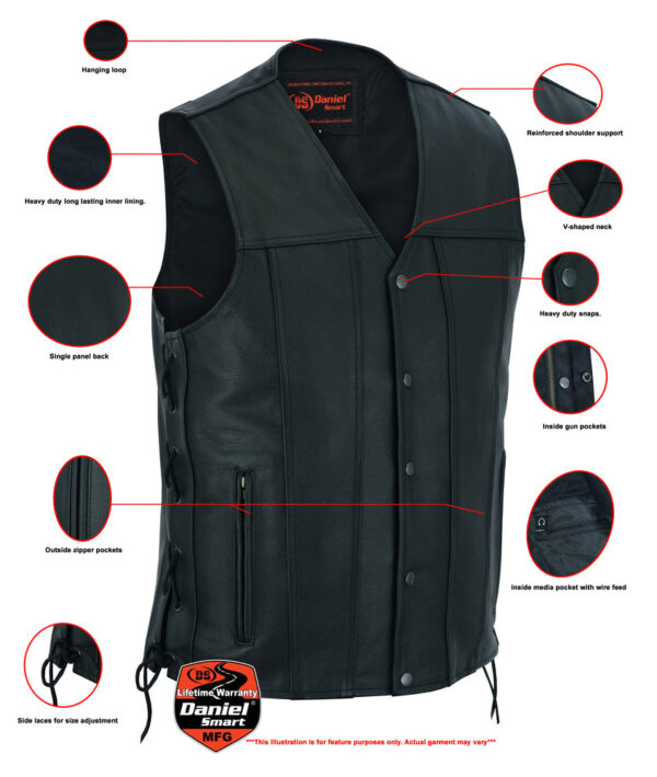 RC161TALL Men's Tall Classic Tapered Bottom Biker Leather Vest - Image 2