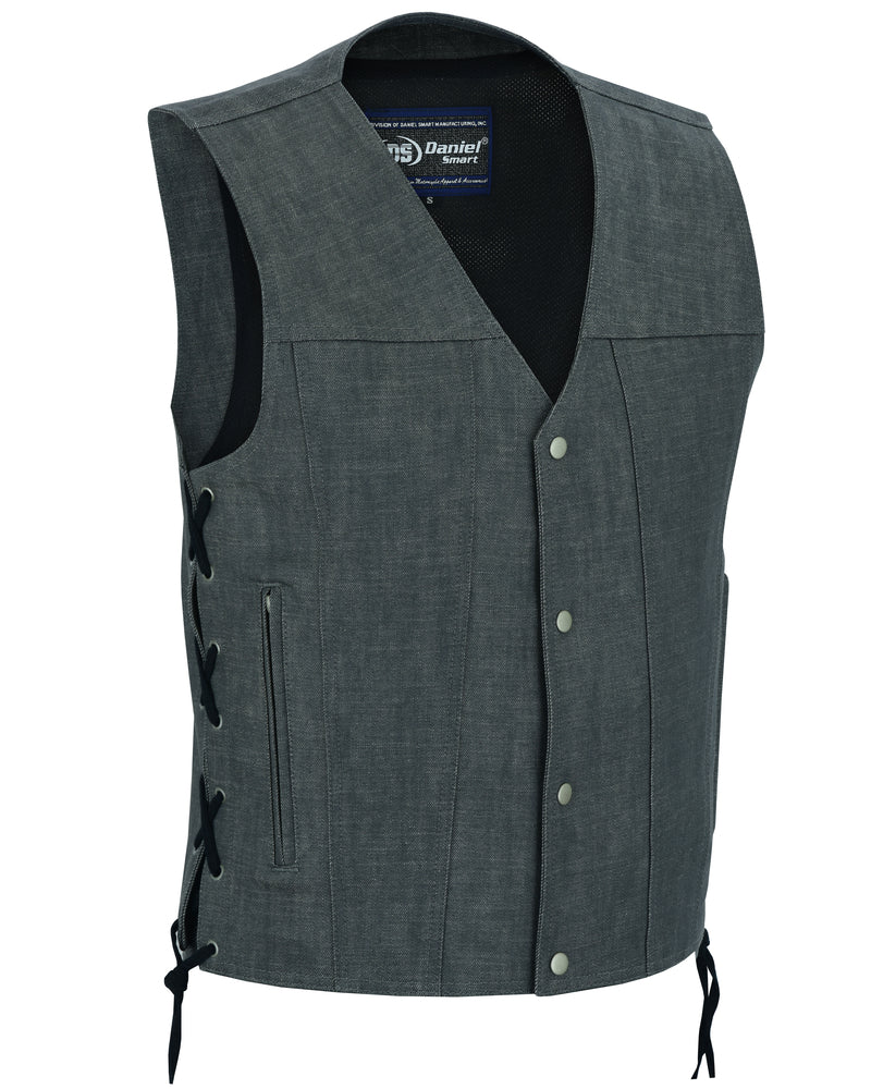 SOA RM918 Men's Rough Rub-Off Raw Finish Broken Gray Denim Vest