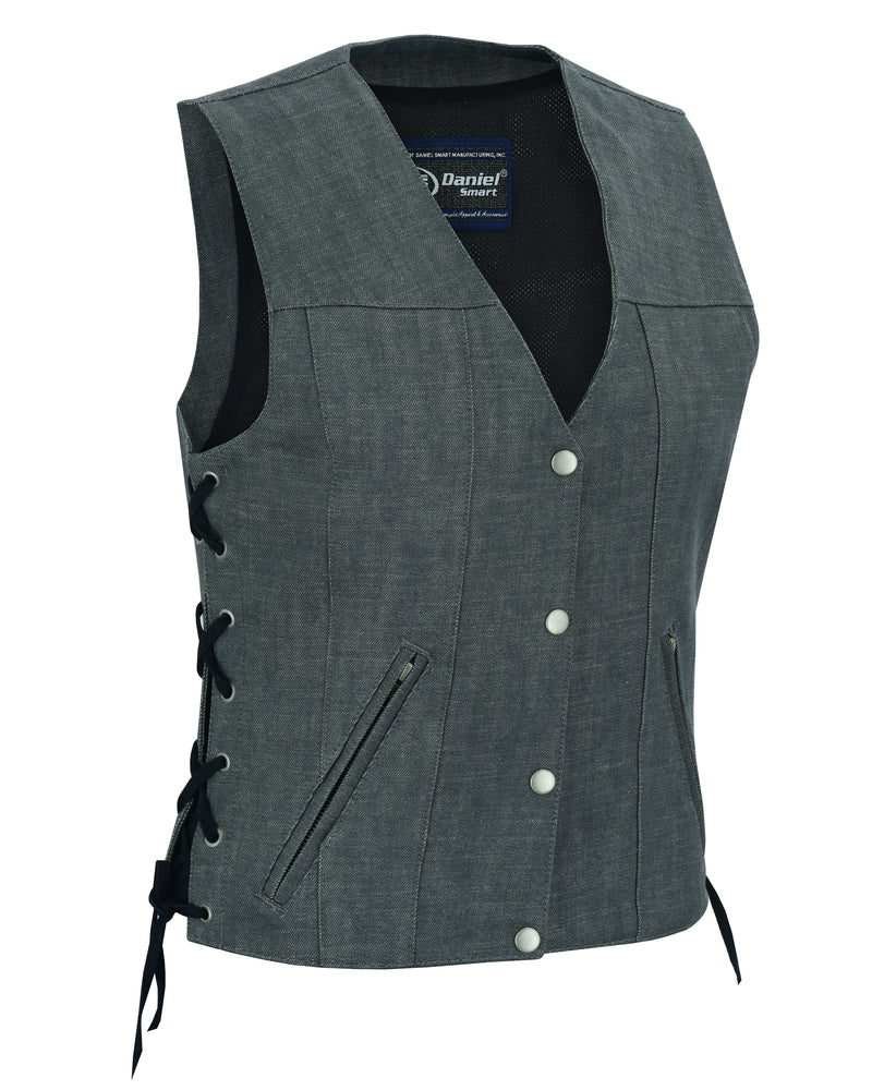 RM919 Women's Rough Rub-Off Raw Finish Broken Gray Denim Vest