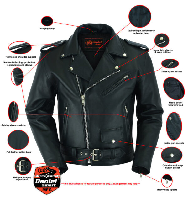 RC761 Motorcycle Armored Classic Biker Leather Jacket - Image 2