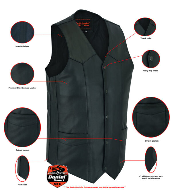 RC162TALL Men's Tall Classic Biker Leather Vest - Image 2