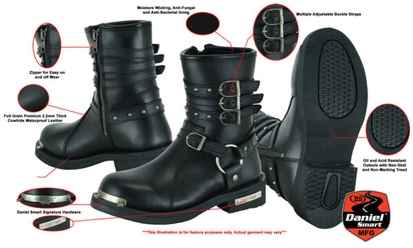 RC9767 Women's 9 Inch Black Triple Buckle Leather Harness Boot - Image 2