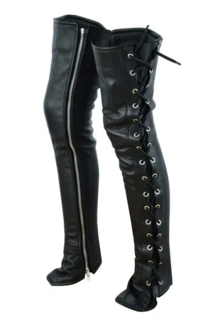 RC422 Women's Black Thigh High Leather Side Lace Leggings