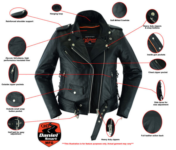 RC831 Women's Classic Side Lace Police Style M/C Jacket - Image 2