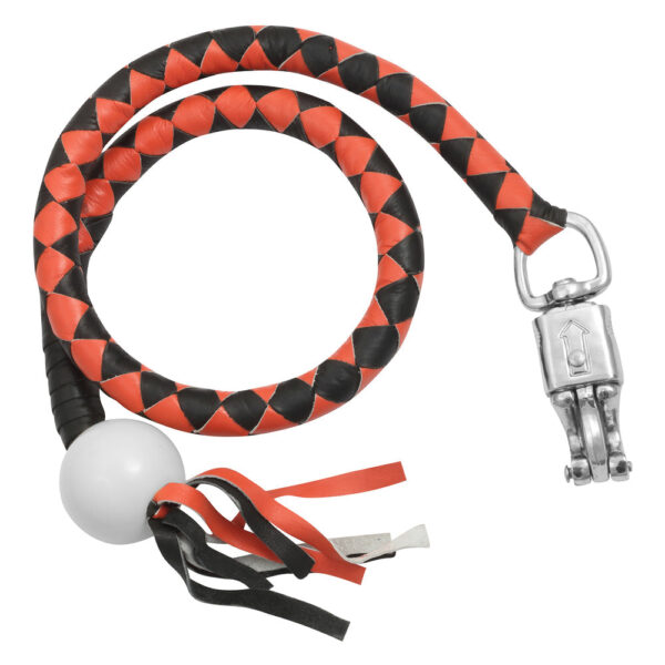 GBW209B Leather Biker Whip-Orange/Black W / White Pool Ball - Image 2