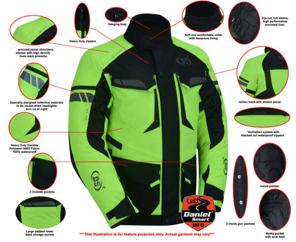 RC4616 Advance Touring Textile Motorcycle Jacket for Men - Hi-Vis - Image 2