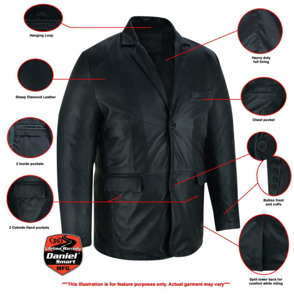 Retro Trim Men's Sheep Skin Leather Blazer - Image 2