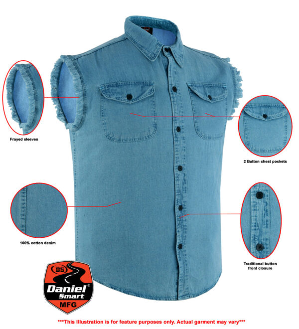 RM6002 Men's Blue Lightweight Sleeveless Denim Shirt - Image 2