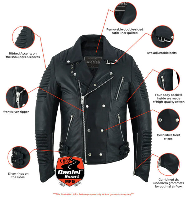 Black Ace Men's Black Fashion Leather Jacket with Ribbed Accents - Image 2