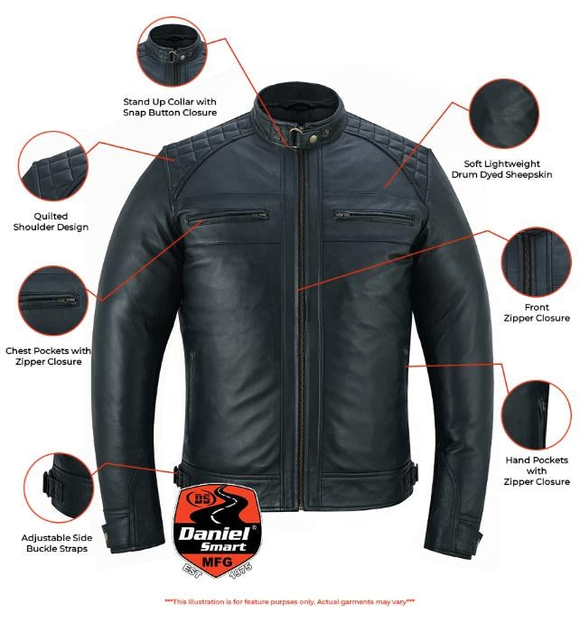 Men's Faux Leather Jacket With Snap Button Collar - Image 2
