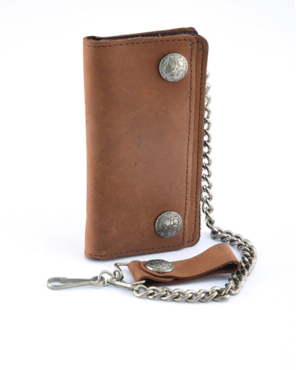 BWC231 Buffalo Nickel Snap Brown Leather Long Bi-Fold Biker Wallet - Image 3