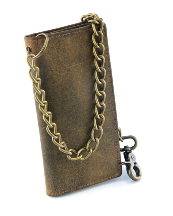BWC233 Distressed Brown Leather Long Bi-Fold Biker Wallet - Image 3