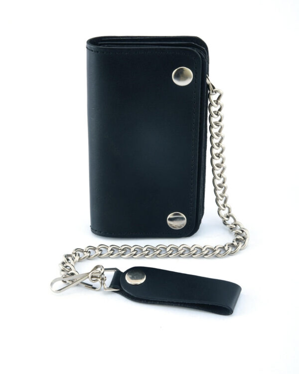 BWC237 Black Leather Long Bi-Fold Biker Chain Wallet - Image 3