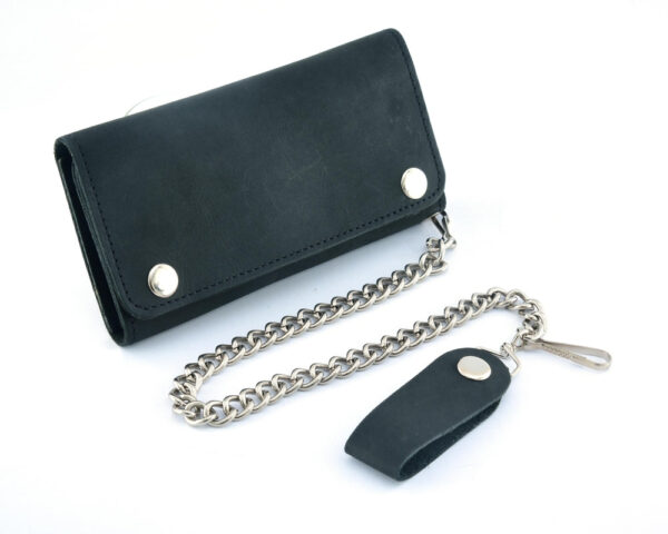 BWC238 Matte Black Biker Leather Wallet with Chain - Image 3