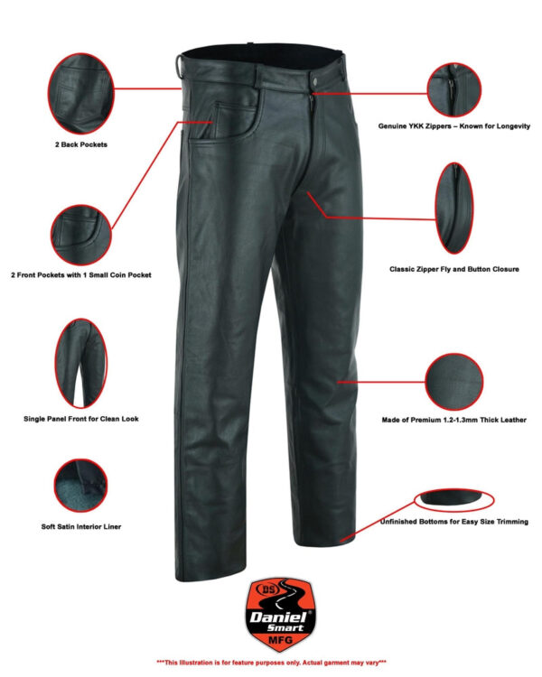 RC451 Men's Black Classic 5 Pocket Casual Motorcycle Leather Pants - Image 2