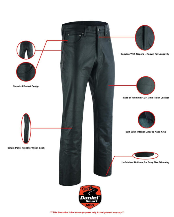RC452 Women's Classic 5 Pocket Black Casual Motorcycle Leather Pants - Image 2