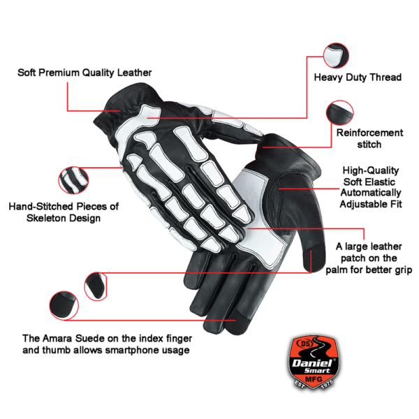 Glow Bones Black and White Leather Skeleton Glove (BluWater) - Image 2
