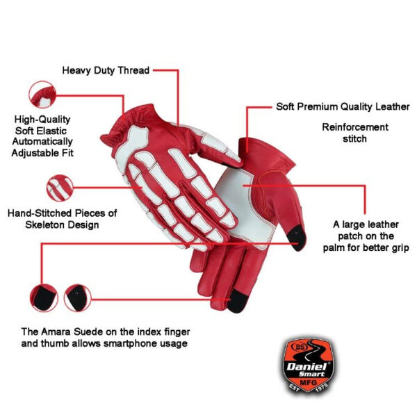 Skeletal Grip Red and White Skeleton Design Riding Glove (BluWater) - Image 2