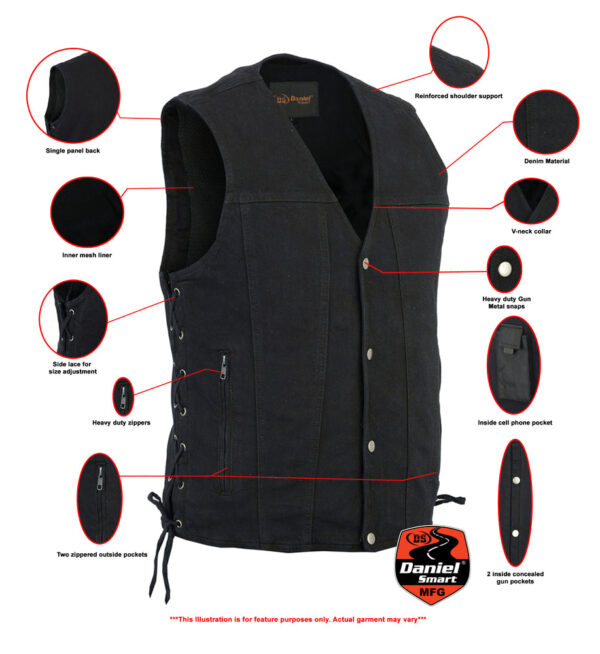 RM905BK Men's Single Back Panel Concealed Carry Denim Vest - Image 2