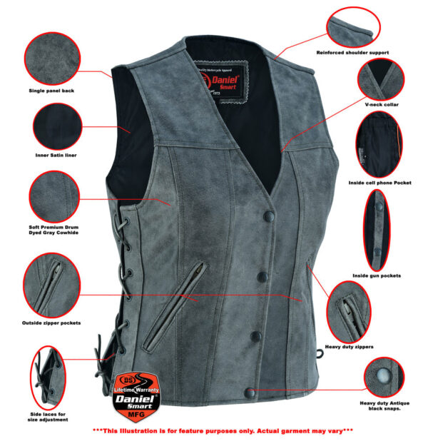 RC205V Women's Gray Single Back Panel Concealed Carry Vest - Image 2