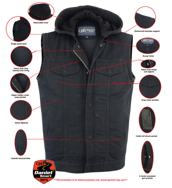 RM982 Men's Black Denim Single Back Panel Concealment Vest w/Rem - Image 2