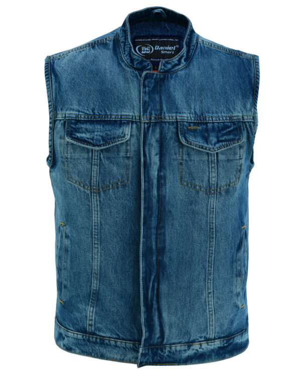 RM989BU Concealed Snap Closure, Denim Material, Scoop Collar & Hidden - Image 5