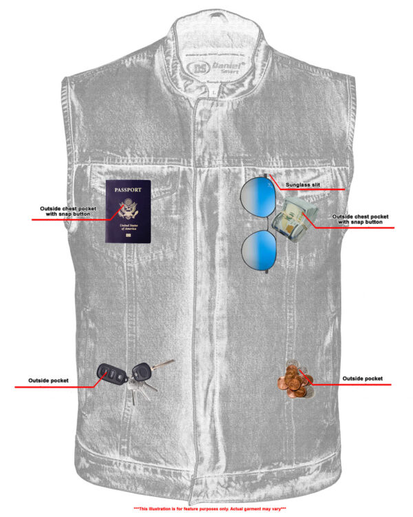RM989BU Concealed Snap Closure, Denim Material, Scoop Collar & Hidden - Image 6