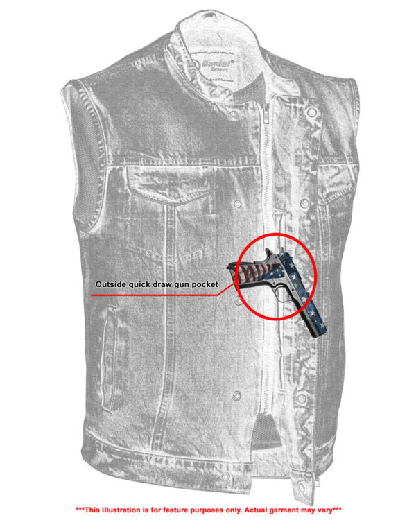 RM989BU Concealed Snap Closure, Denim Material, Scoop Collar & Hidden - Image 8