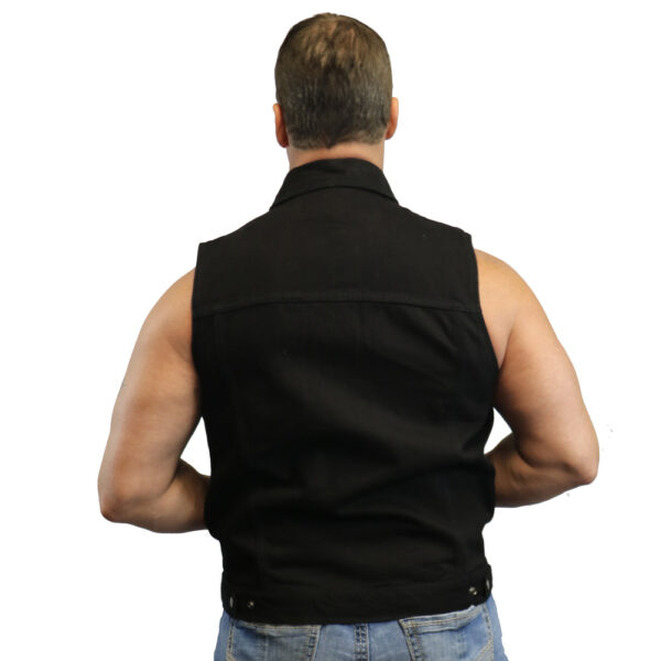 RM979BK Snap/Zipper Front Denim Vest- Black - Image 6