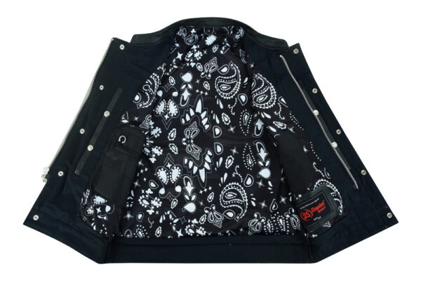 RC164 Men's Paisley Black Leather Motorcycle Vest with White Stitching - Image 3